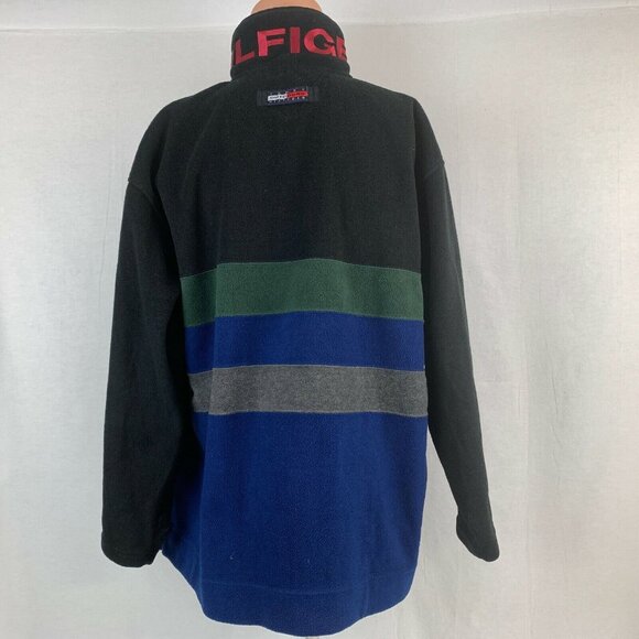 Tommy Hilfiger Outdoors Spell Out Fleece Jacket Vtg 90s Striped Embroidered L - Picture 3 of 6